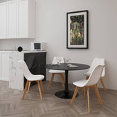 Velets Set of 4 White Casper Upholstered Plastic Side Chairs with Wooden Legs